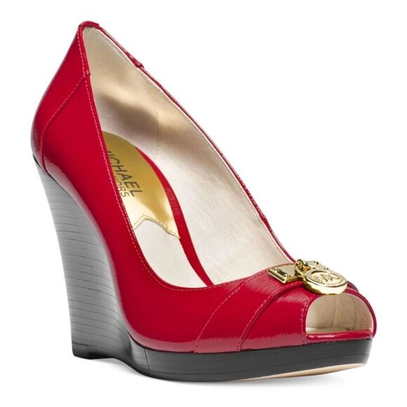 🐢 Michael Kors Hamilton Red Wedges Women's 6.5M LIMITED EDITION - Picture 1 of 16